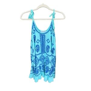 Pranella Turquoise Blue Embroidered Tie-Strap Beach CoverUp Size S